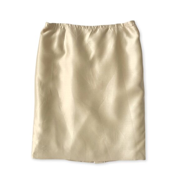 Talbots Silk Gold Pencil Skirt Professional Office Corpcore Coastal Grandma - Picture 1 of 12
